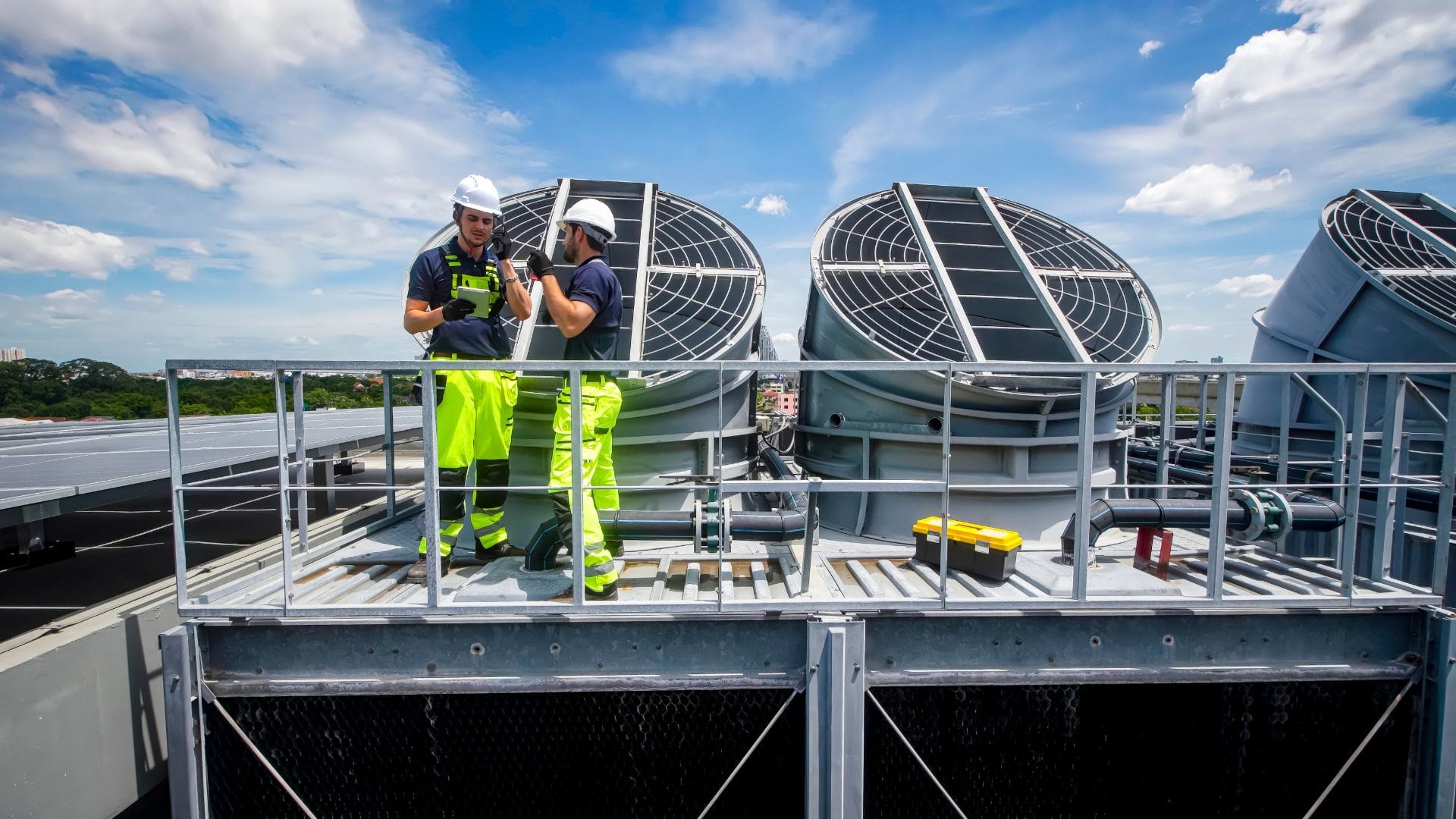 Advantage technicians on a commercial rooftop service call